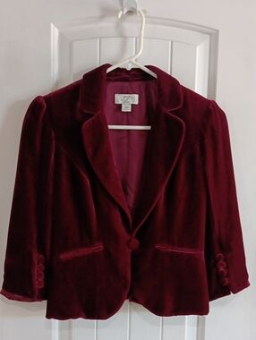 LOFT Velvet Blazer Jacket in Burgundy